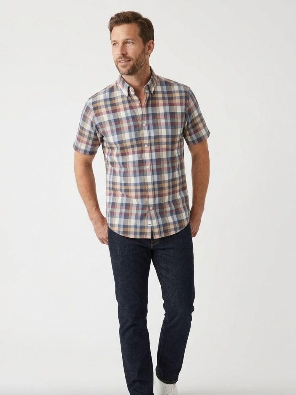 LEO CHEVALIER 100% Cotton Short Sleeved Button Down Shirt, Medium
